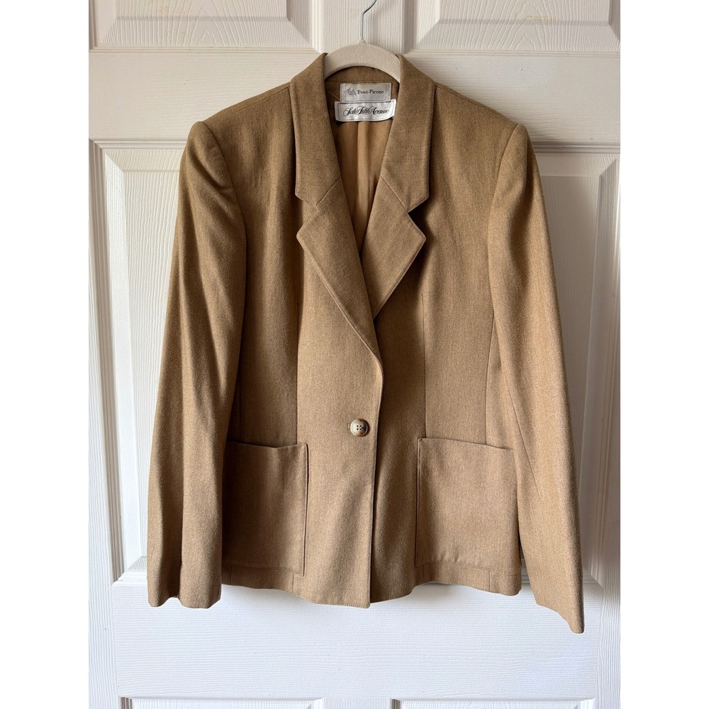 Evan Picone Blazer Women 8 Tan Wool Blend Vintage Saks Fifth Avenue Academia